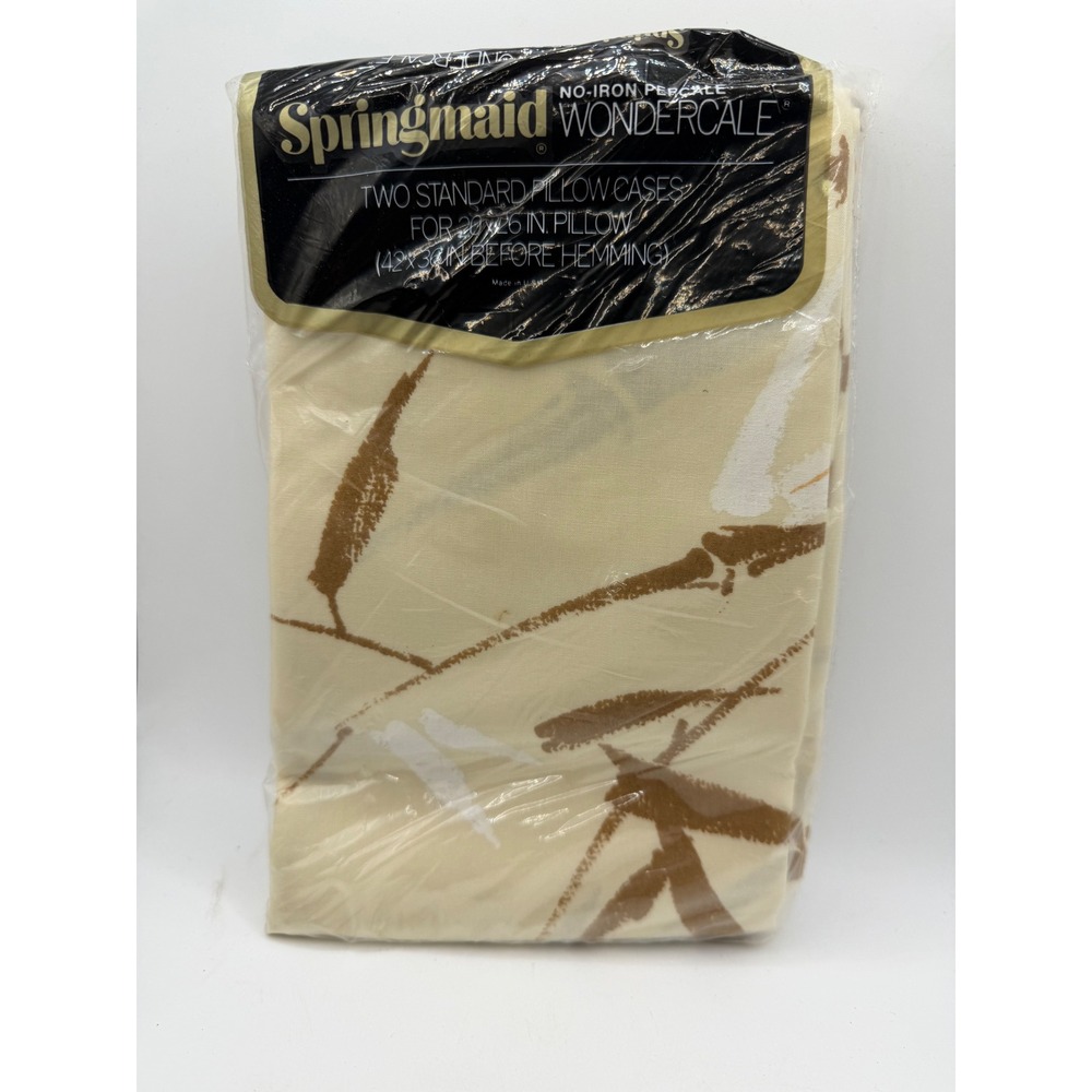 Springmaid Wondercale Vintage Pillowcases Set of 2 No Iron Percale Cream Brown